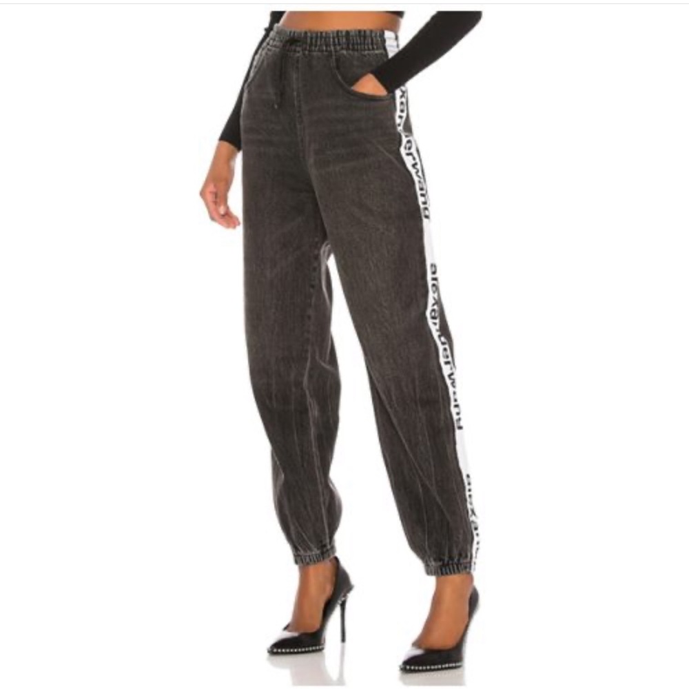 Alexander Wang logo grey jogger jean pants